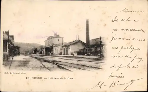 Ak Tonnerre Yonne, Interieur de la Gare, Bahnhof, Gleisseite