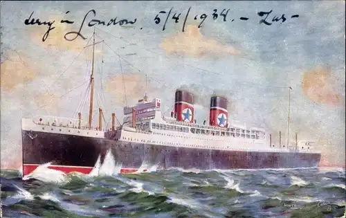 Künstler Ak Dampfer TSS Avila Star, Blue Star Line