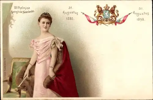 Wappen Litho Königin Wilhelmina der Niederlande, Portrait, 31. August 1898, Portrait
