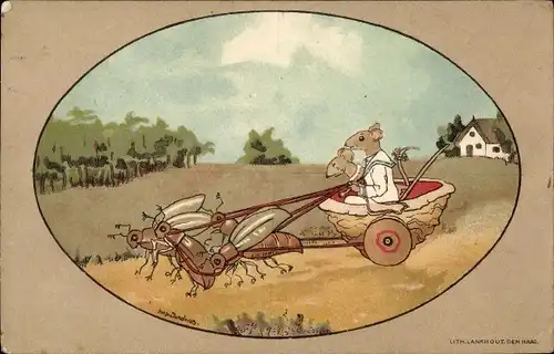 Künstler Ak Jordens, Bep, Vermenschlichte Mäuse, Maikäfer, Op Hol