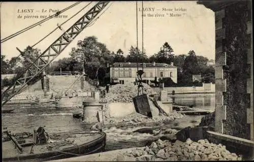 Ak Lagny Seine et Marne, Le Pont de pierres sur la Marne