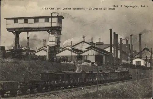 Ak Le Creusot Saône et Loire, Usines Schneider, la Grue de 100 tonnes