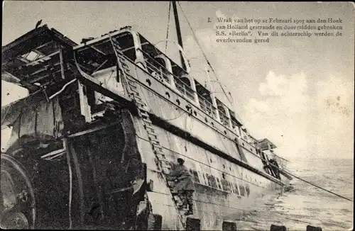 Ak Hoek van Holland Rotterdam Südholland Niederlande, Wrak Fährschiff SS Berlin