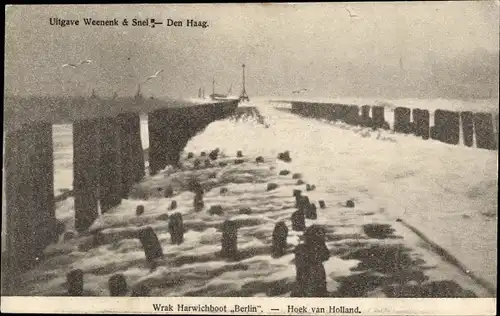 Ak Hoek van Holland Rotterdam Südholland Niederlande, Wrak Harwichboot Berlin