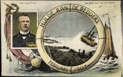 Passepartout Ak Prinz Hendrik der Niederlande, Portrait, Untergang Fährschiff SS Berlin 1907