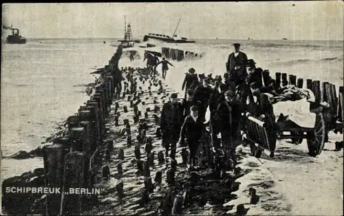 Ak Hoek van Holland Südholland, Schipbreuk SS Berlin, Untergang Fährschiff 1907