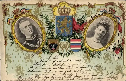 Präge Wappen Passepartout Ak Königin Wilhelmina der Niederlande, Heinrich zu Mecklenburg