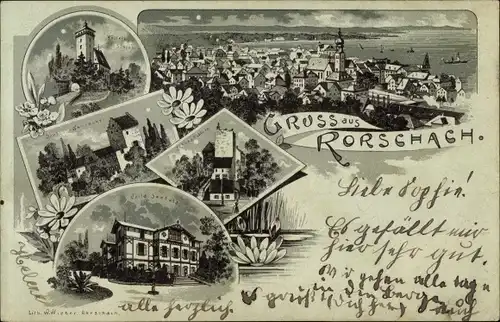 Mondschein Litho Rorschach Kanton Sankt Gallen Schweiz, Stadtansichten