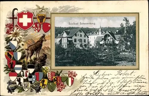 Präge Wappen Ak Liestal Kt Basel Land Schweiz, Solbad Schauenburg, Gämse