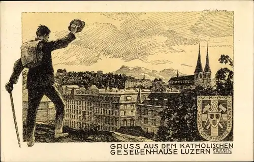 Litho Luzern Stadt Schweiz, Katholisches Gesellenhaus, Friedensstraße 8