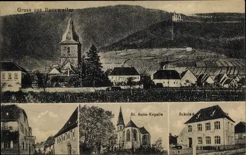 Ak Burrweiler in der Pfalz, St. Anna Kapelle, Schule, Blick auf den Ort