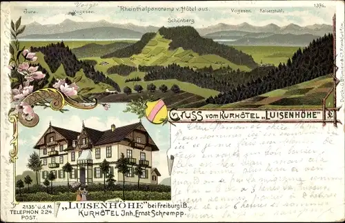 Litho Freiburg im Breisgau Baden Württemberg, Gruß vom Kurhotel Luisenhöhe