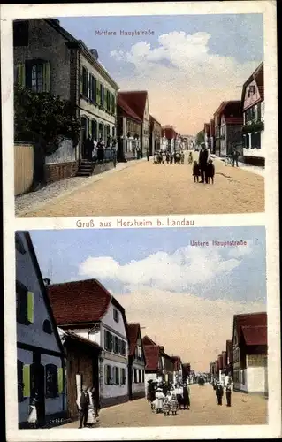 Ak Herxheim bei Landau in der Pfalz, Mittlere und untere Hauptstraße
