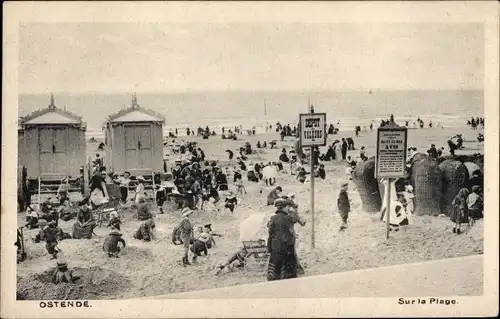 Ak Ostende Westflandern, Sur la plage, Badewagen, Strandleben