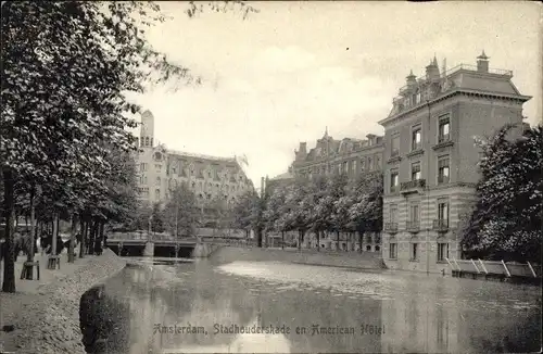 Ak Amsterdam Nordholland Niederlande, Stadhouderskade en American Hotel