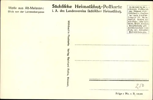 Ak Meißen in Sachsen, Blick von der Leinwebergasse, Kirchturm