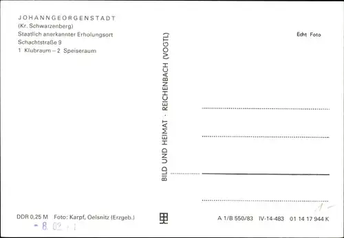 Ak Johanngeorgenstadt im Erzgebirge, Ferienheim Ernst Schneller, BWW Zwickau, Klubraum, Speiseraum