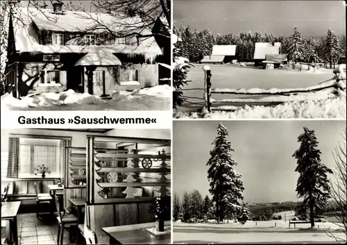 Ak Sauschwemme Johanngeorgenstadt im Erzgebirge, Gasthaus Sauschwemme, Winter, Schnee