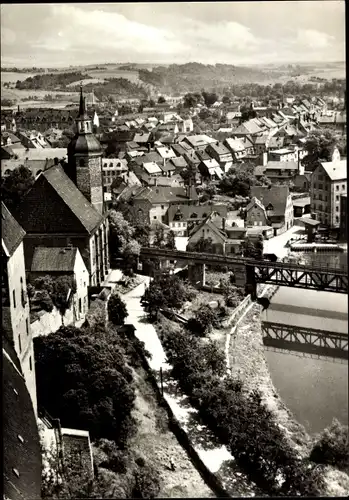 Ak Rochlitz an der Mulde, Aussicht über die Stadt, Kirche, Brücke