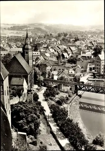 Ak Rochlitz an der Mulde, Aussicht über die Stadt, Kirche, Brücke