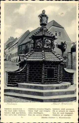 Ak Kohren Sahlis Frohburg in Sachsen, Töpferbrunnen, Gedicht Börries Freiherr v. Münchhausen