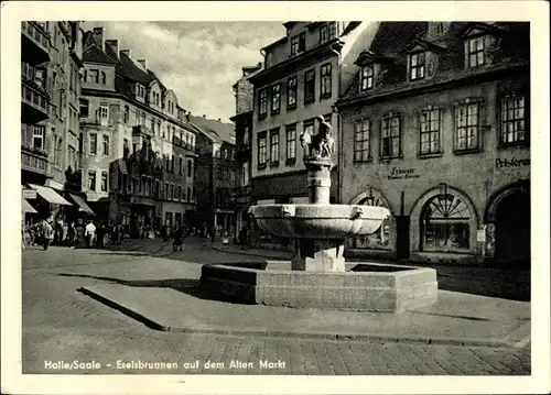 Ak Halle an der Saale, Eselsbrunnen auf dem alten Markt, Geschäfte, Friseur