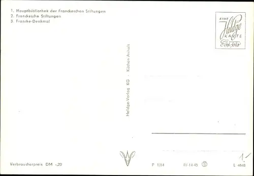 Ak Halle an der Saale, Hauptbibliothek der Franckeschen Stiftung, Francke Denkmal