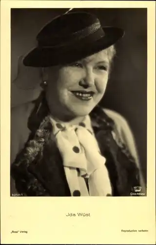 Ak Schauspielerin Ida Wüst, Portrait, Hut mit Schleier, Ross Verlag 9350 1