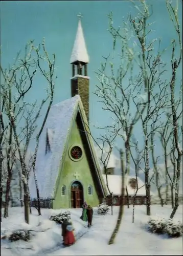 3 D Ak Church in winter, verschneite Kirche