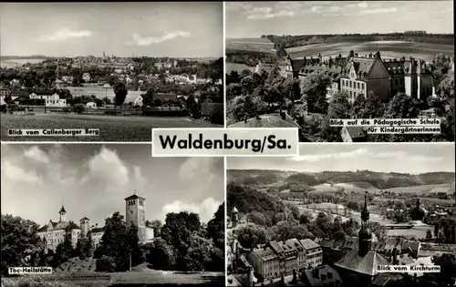 Ak Waldenburg in Sachsen, Blick vom Callenberger Berg, Pädagogische Schule, Tbc-Heilstätte