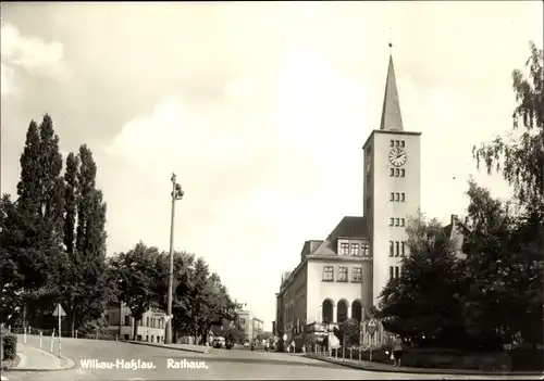 Ak Wilkau Haßlau in Sachsen, Kirchberger Straße mit Rathaus