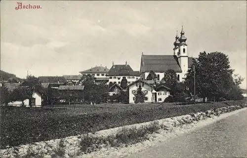 Ak Aschau im Chiemgau Oberbayern, Blick zum Ort, Kirche