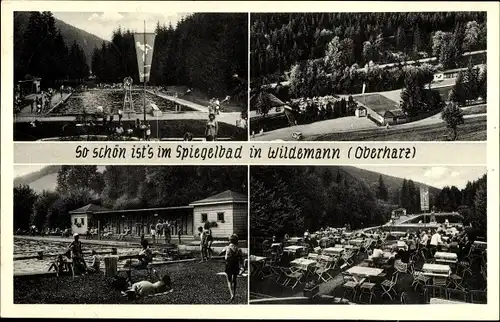 Ak Wildemann Clausthal Zellerfeld im Oberharz, Spiegelbad, Terrasse
