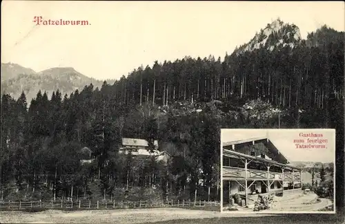 Ak Tatzelwurm Oberaudorf in Oberbayern, Gasthaus zum feurigen Tatzelwurm, Panorama