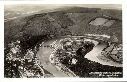 Ak Hirschhorn am Neckar Hessen, Fliegeraufnahme, Panorama Schleife