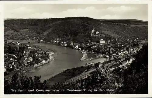 Ak Wertheim am Main, Kreuzwertheim mit Taubermündung