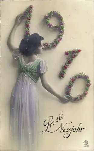 Ak Prosit Neujahr, Frau, 1910, Rotophot 1991/5