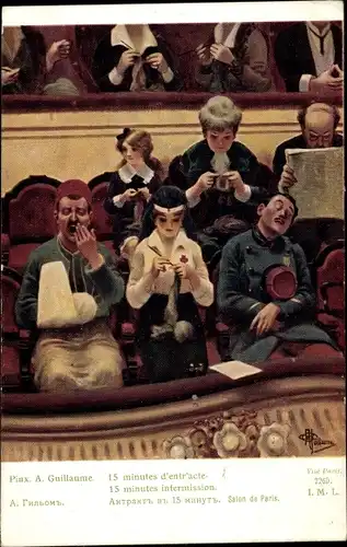 Künstler Ak Guillaume, A., 15 minutes d'entre-acte, Empore, Zuschauer warten, Krankenschwester
