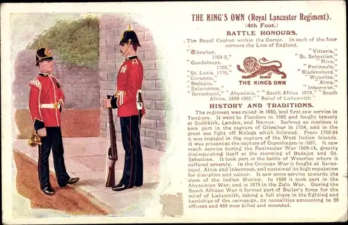 Ak The King's Own Royal Lancaster Regiment 4th Foot, Battle Honours, History and Traditions