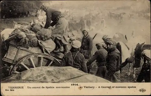 Ak Verberie 1914, Un convoi de Spahis marocains
