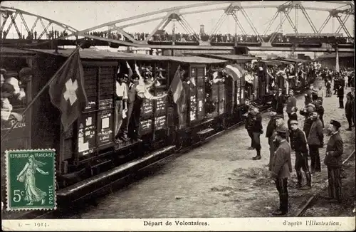 Ak Départ de Volontaires, Kriegsausmarsch, Zug