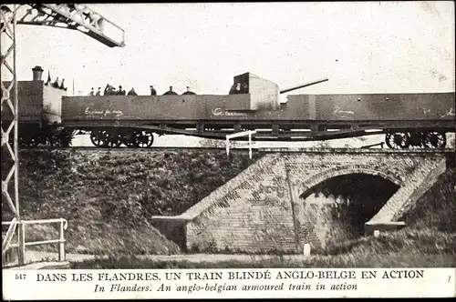 Ak Dans les Flandres, Un train blindé Anglo Belge en action, Eisenbahngeschütz