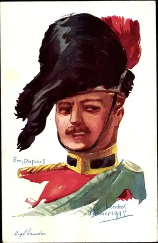 Künstler Ak Dupuis, Emil, Highlander, schottischer Soldat, 1915