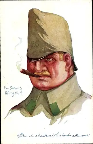 Künstler Ak Dupuis, Emil, Officier de chaisseurs allemand, Landwehr, Soldat mit Zigarre