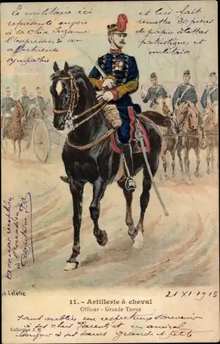 Künstler Ak Artillerie a cheval, Officier, Grande Tenue