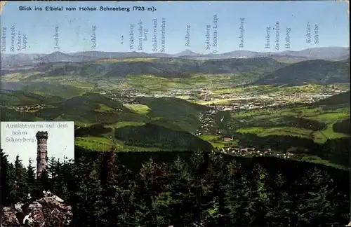 Ak Schneeberg Region Aussig, Blick ins Elbetal vom Berg aus