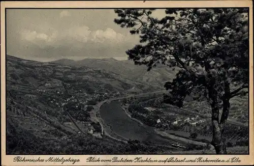 Ak Dolní Zálezly Salesel Elbe Region Aussig, Blick vom Dubitzer Kirchlein