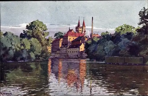 Künstler Ak Kolín Köln an der Elbe Mittelböhmen, Flusspartie