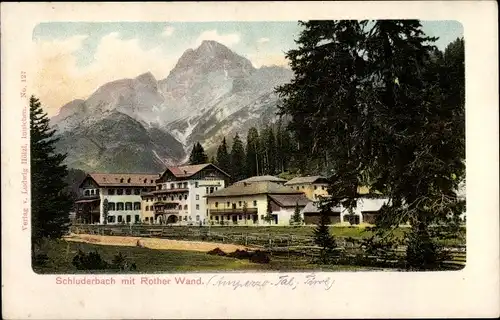 Ak Carbonin Schluderbach Toblach Dobbiaco Südtirol, Ortsansicht mit Roter Wand