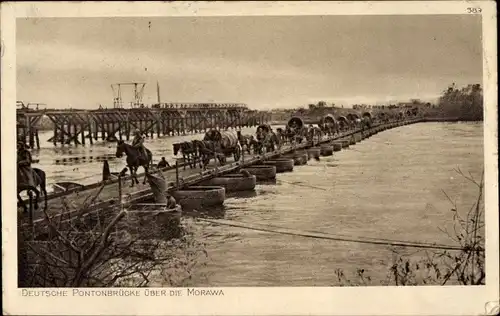 Ak Ostpreußen, Deutsche Pontonbrücke über die Morawa